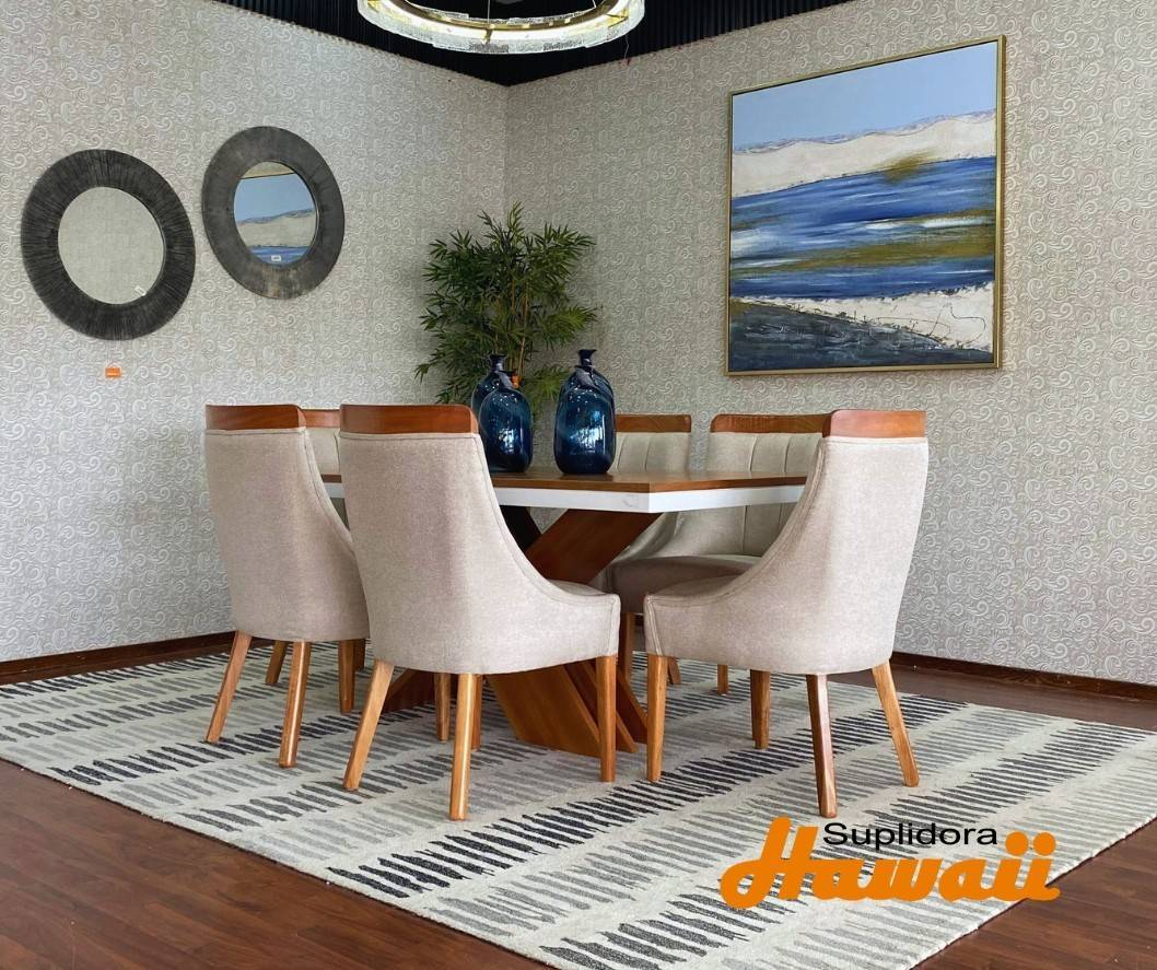 COMEDOR FANTASY NATURAL TAPIZ/CREMA CLARO T/MADERA C/LINEAS BLANCAS 6/S R.A.