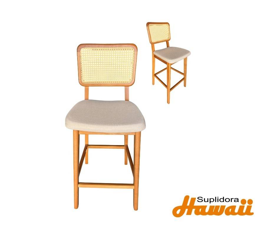 TABURETE CLASSIC 04.480 MADERA NATURAL TAPIZ/CREMA ESPALDA EN PAJILLA