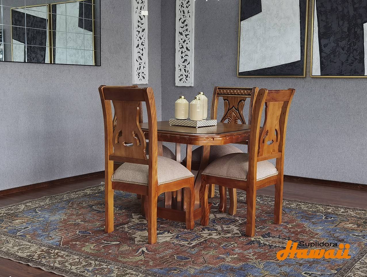 COMEDOR CORAZON 4/S NATURAL TAP/CREMA OSCURO