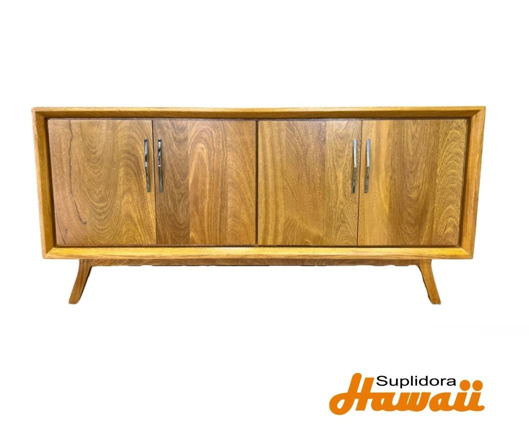 CREDENZA NATURAL ROBLE BRASILEO 72 4PUERTAS MANUBRIO METAL PLATEADO
