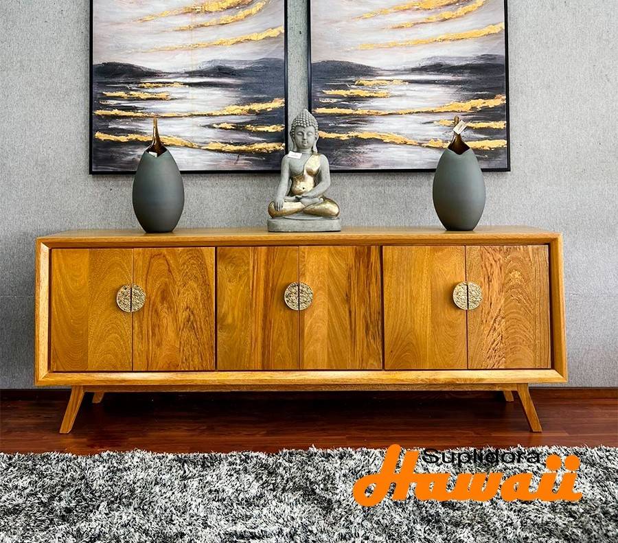 CREDENZA NATURAL ROBLE BRASILEO 90 6PUERTAS MANUBRIO METAL DORADO