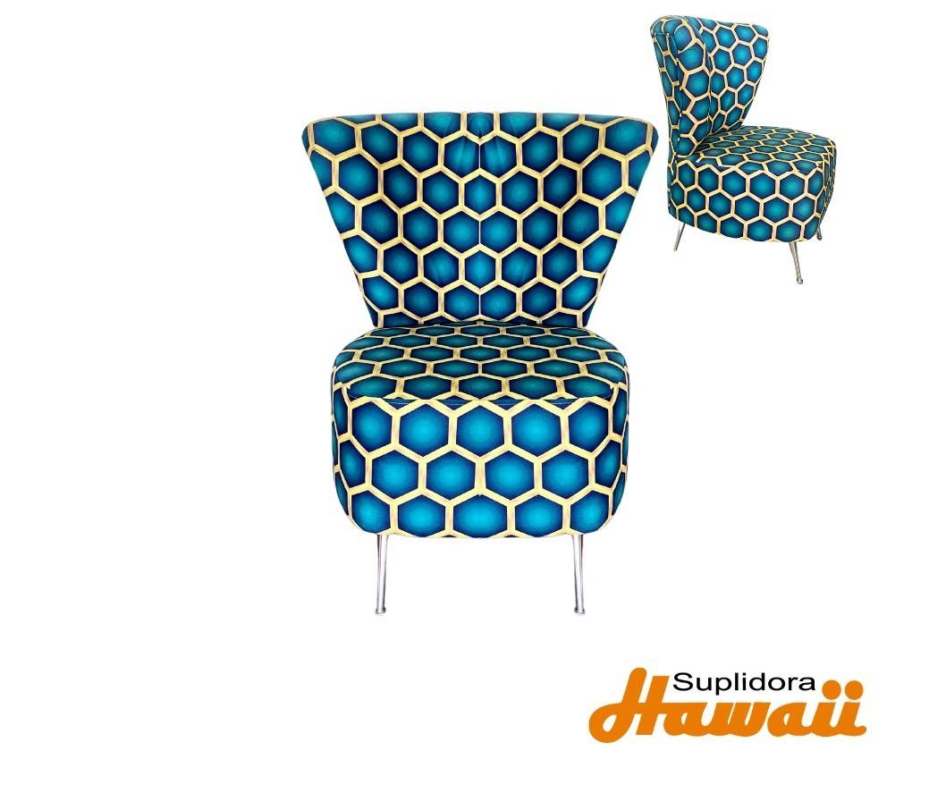 BUTACA ESTAMPADA AZUL Y DORADO SIN BRAZOS