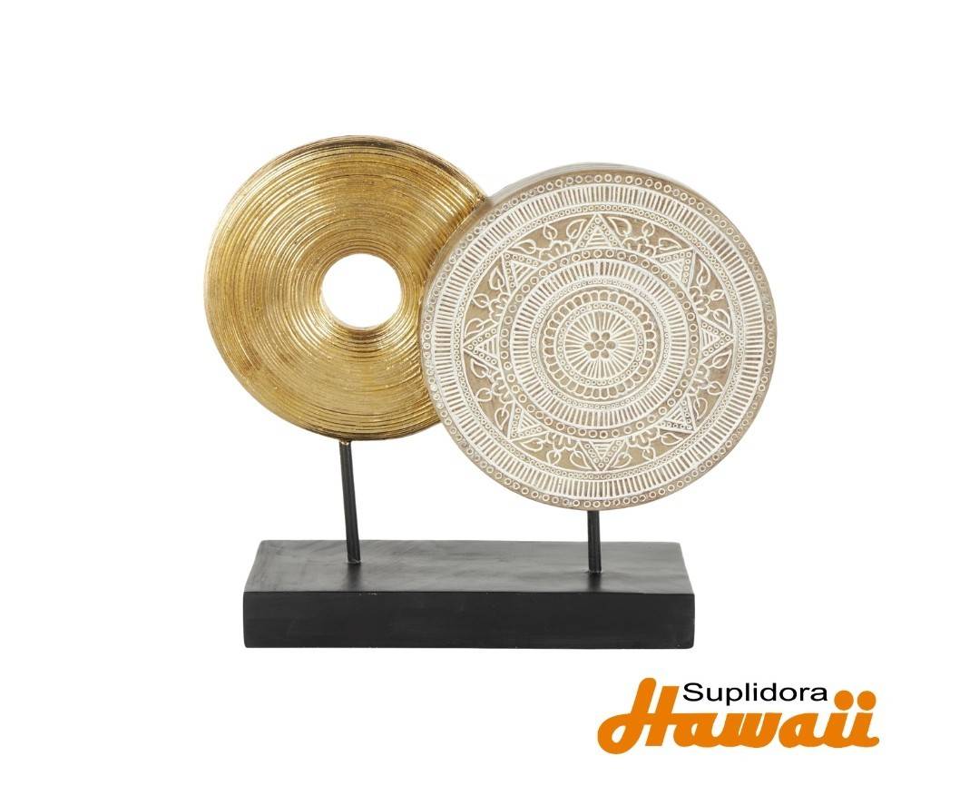ESCULTURA GEOMETRICA D/ RESINA 13128 DORADO C/BASE NEGRA 14W 13H