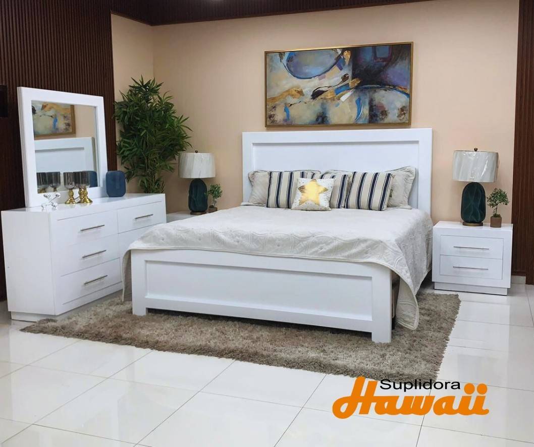 JUEGO APOSENTO CONTEMPORANEO 80 BLANCO EN CAOBA Y MDF F.M.