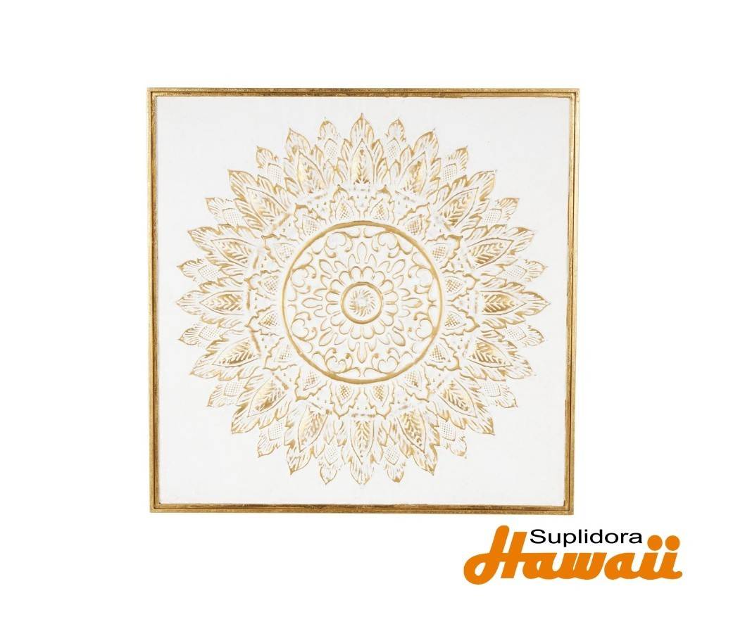 CUADRO MANDALA FLORAL DE MENTAL 13119 DORADO CON BLANCO 40W 40 H