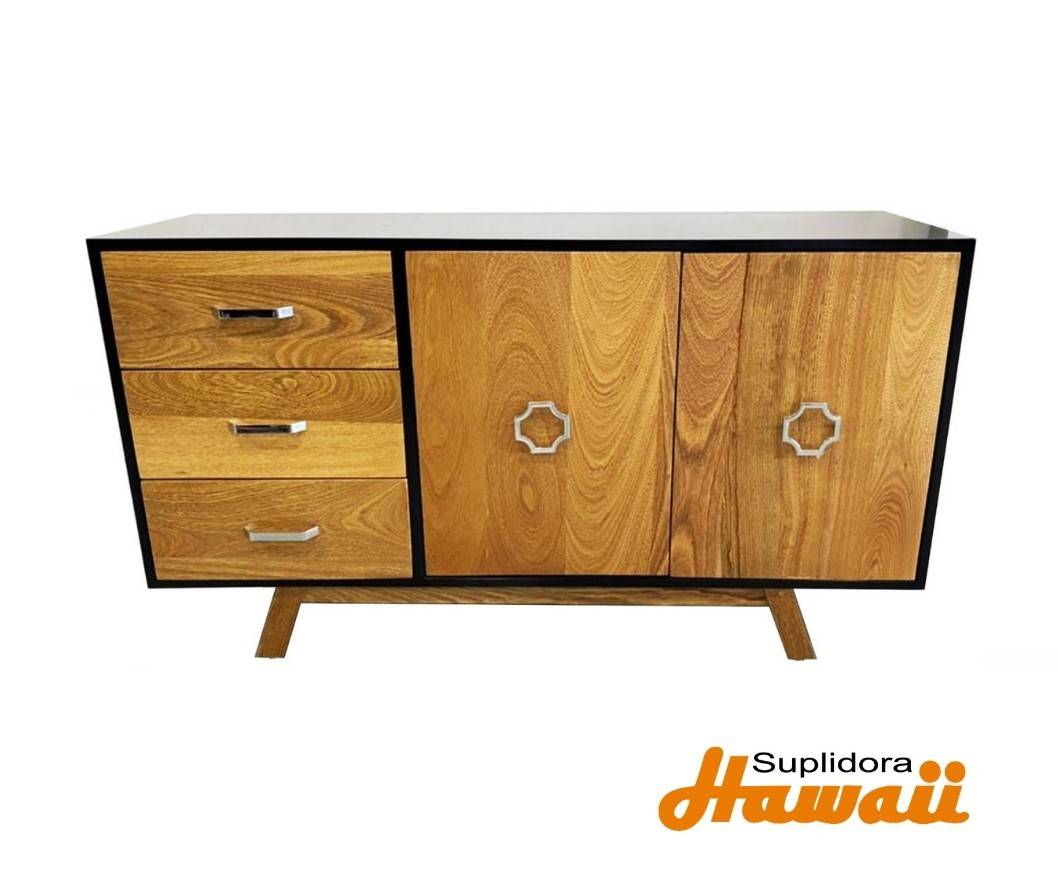 CREDENZA NEGR CON NATURAL 3GAV LATERAL Y 2 PUERTAS LATERAL 60