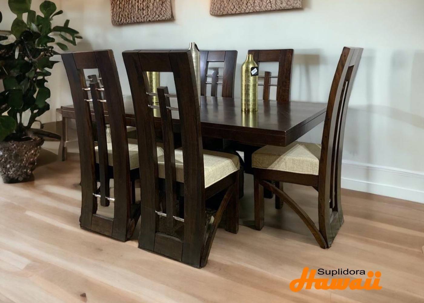 COMEDOR CAPRICHO 6/S COABA OSCURO T/MADERA TAPIZ/CREMA P.M.
