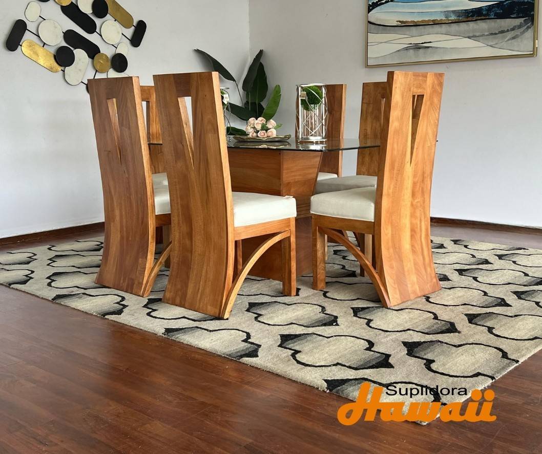 COMEDOR CONTEMPORANEO V NATURAL 6/S T/CRISTAL TAPIZ/CREMA P.M.