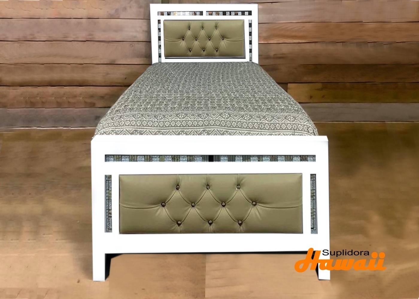 CAMA LESLIE TAPIZADA BLANCA EN 39 TAPIZ/CREMA