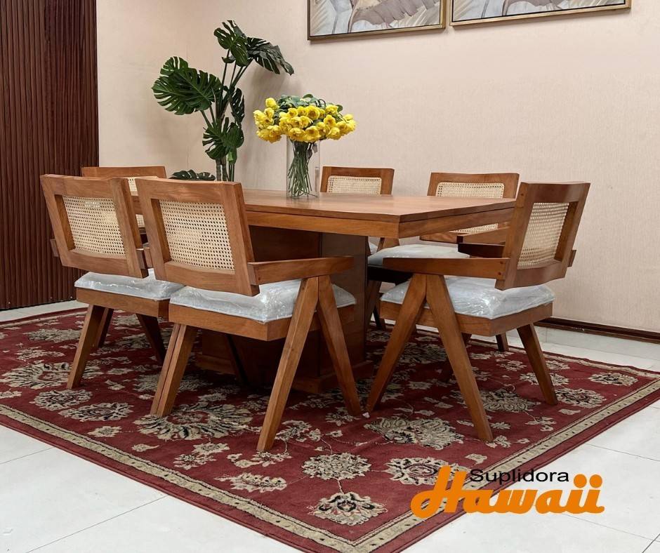 COMEDOR BUCAREST NATURAL TAPIZ/GRIS 6/S T/MADERA A.M.