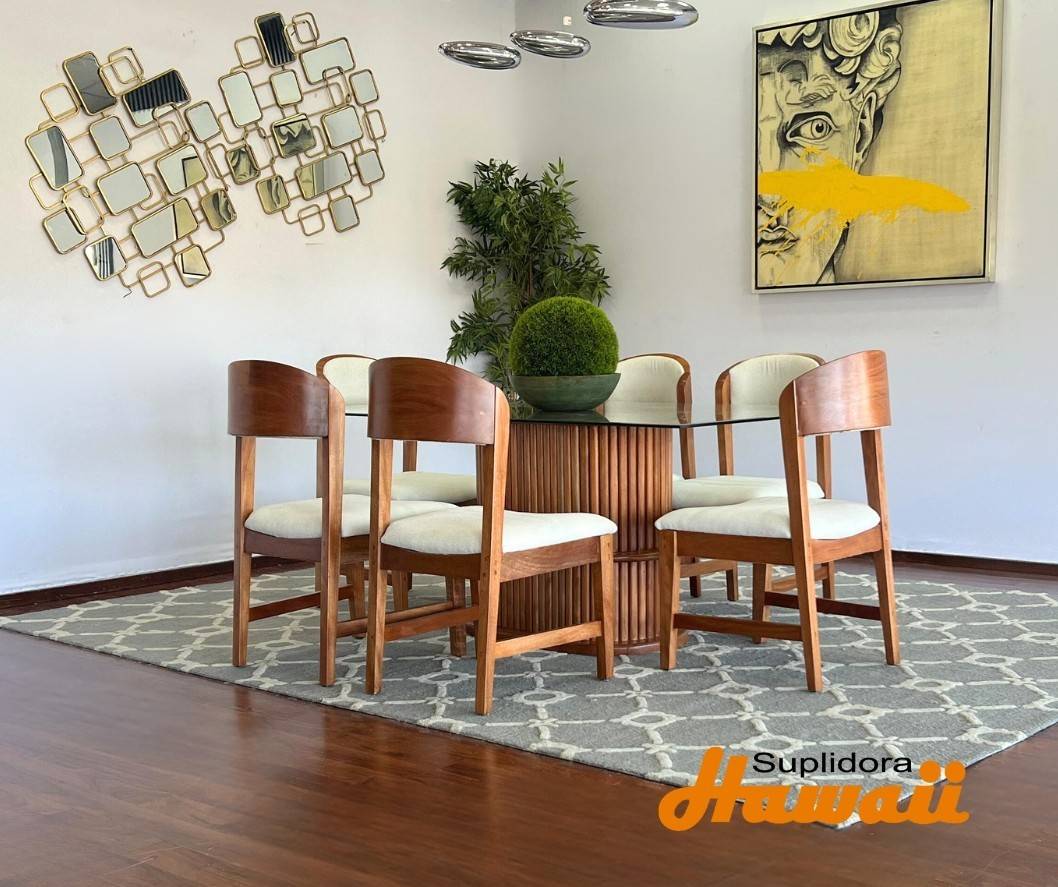 COMEDOR CURVO NATURAL 6/S T/CRISTAL TAPIZ/CREMA P.M.