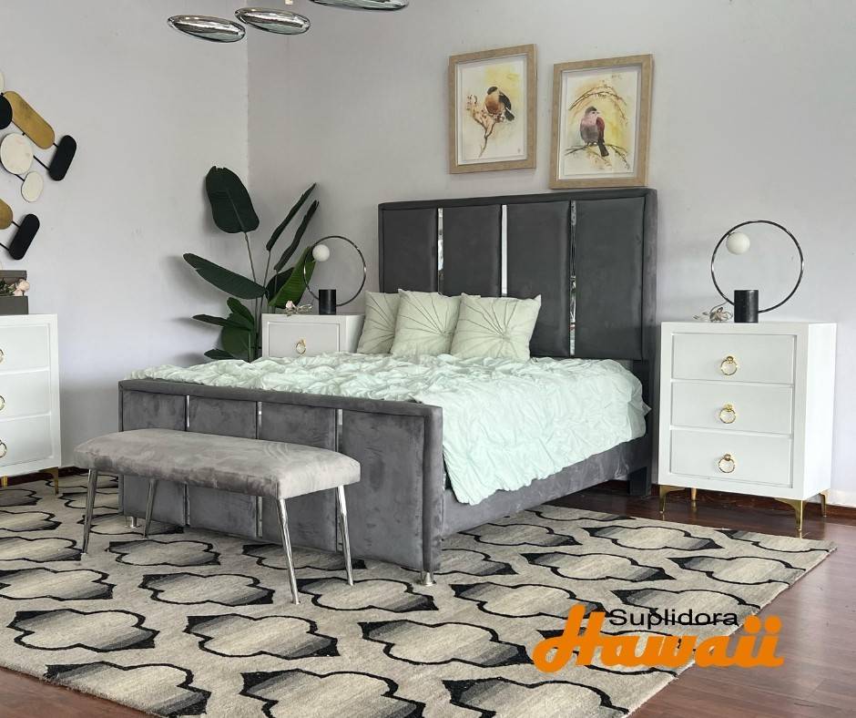 CAMA TAPIZADA TRICY 60 TAPIZ/GRIS OSC. C/PLATEADO F.I