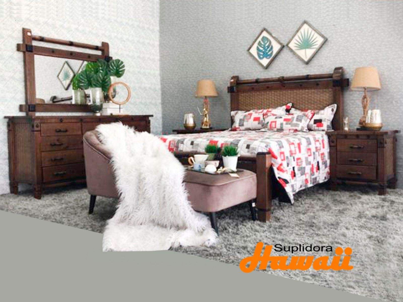 JUEGO APOSENTO EN MIMBRE Y MADERA 60 60-2760