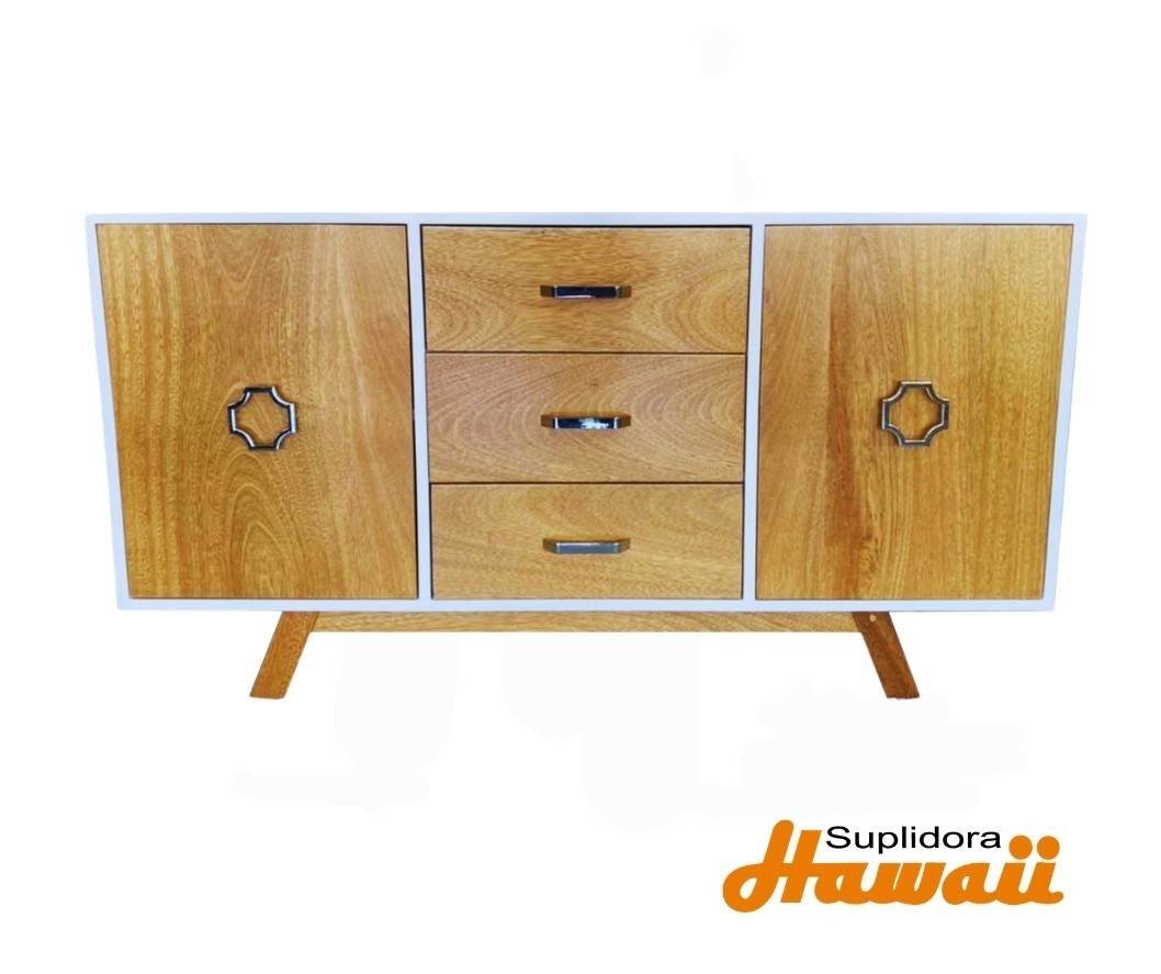 CREDENZA BLANCA CON NATURAL 60 3GAVETAS EN EL CENTRO Y 2P D Y R