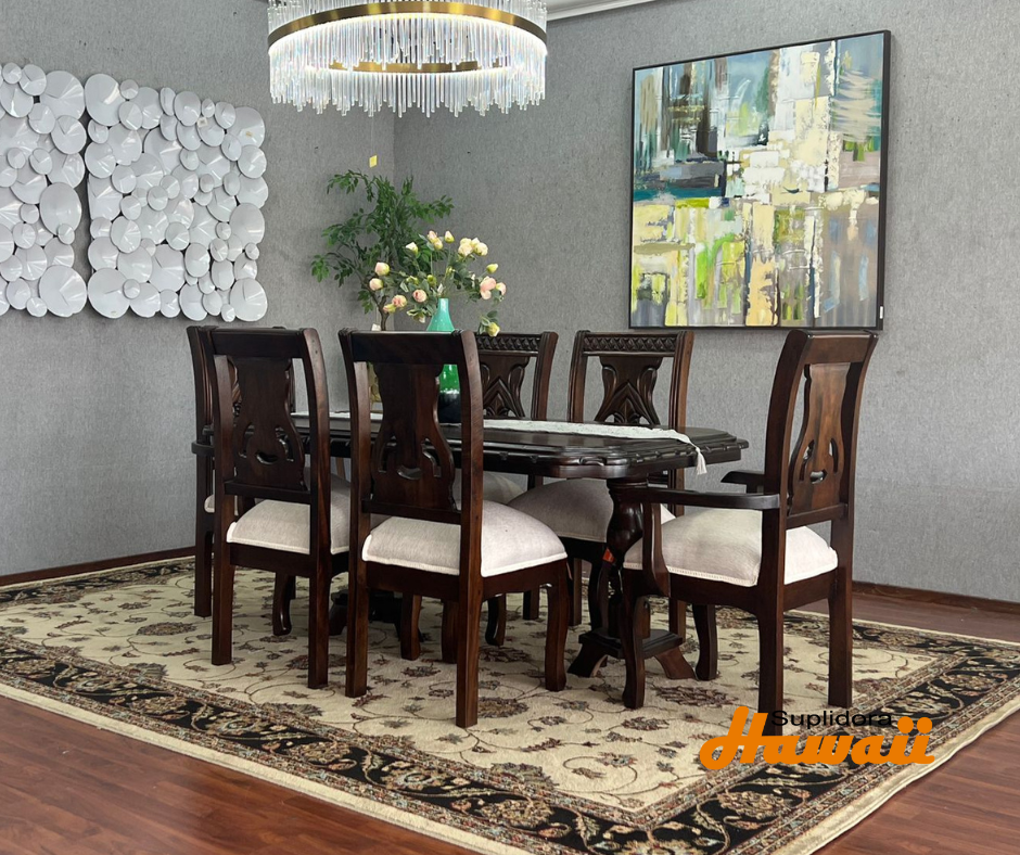 COMEDOR CORAZON 6/S OSCURO TAP/CREMA