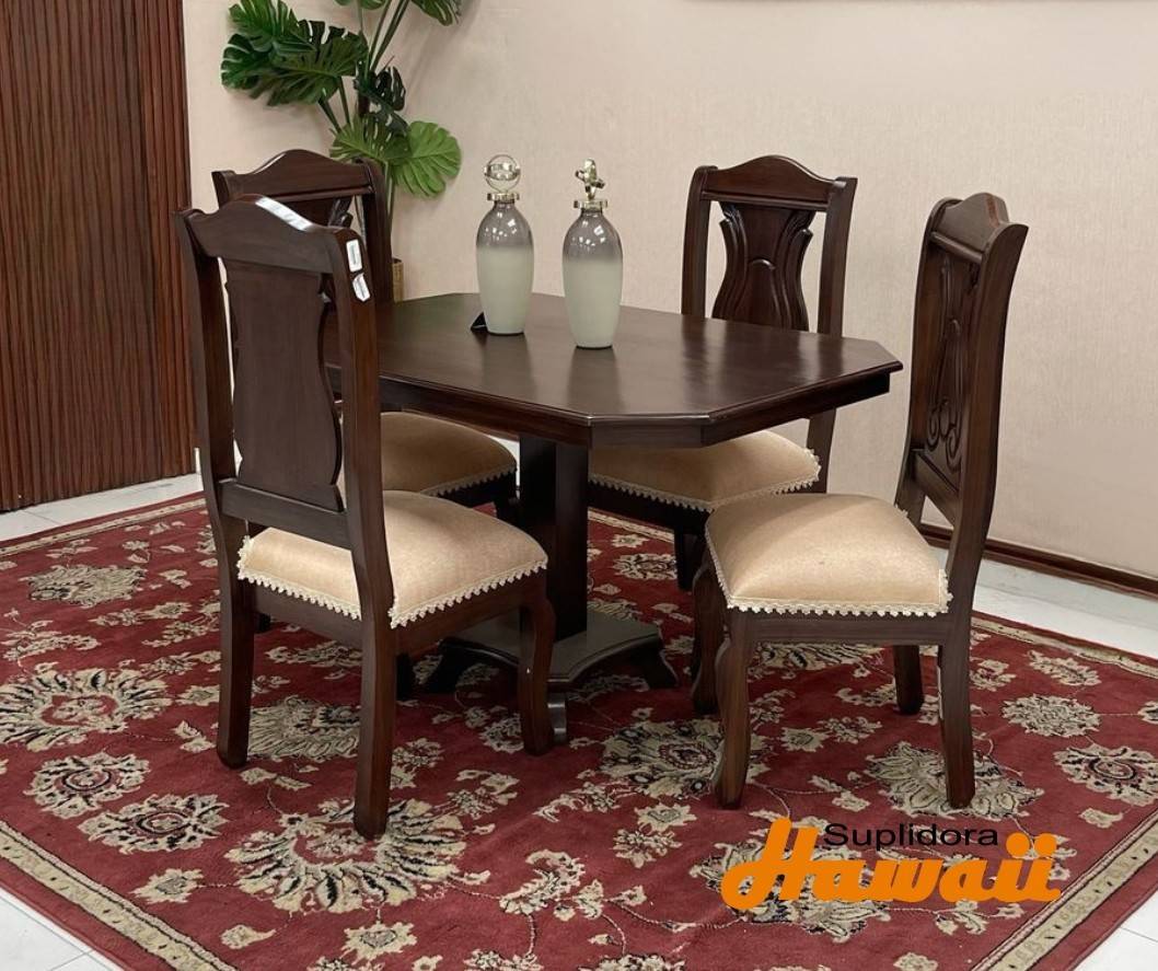 COMEDOR TONY OSCURO 4/S TAPIZ/MOSTAZA T/MADERA