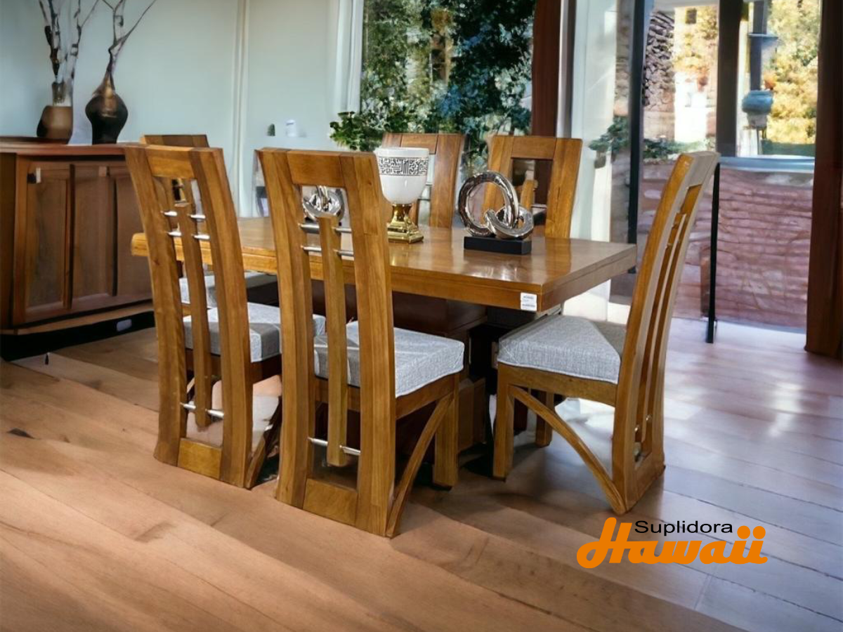 COMEDOR CAPRICHO NATURAL 6/S T/MADERA TAPIZ/GRIS P.M.