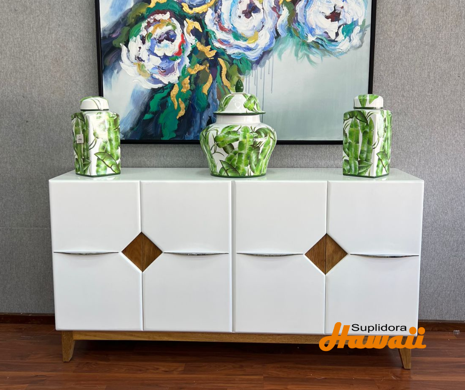 CREDENZA BLANCA C/NATURAL 4/PUERTAS CON TRIANGULO 60