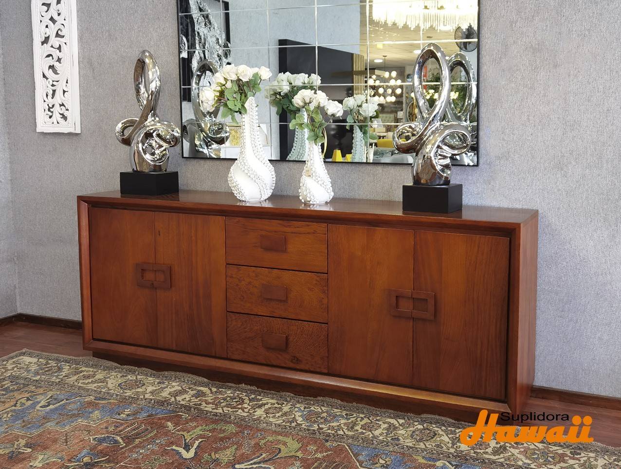 CREDENZA ROBLE BRASILE?O 90 COLOR CAOBA 4/P 3/GAV CENTRO