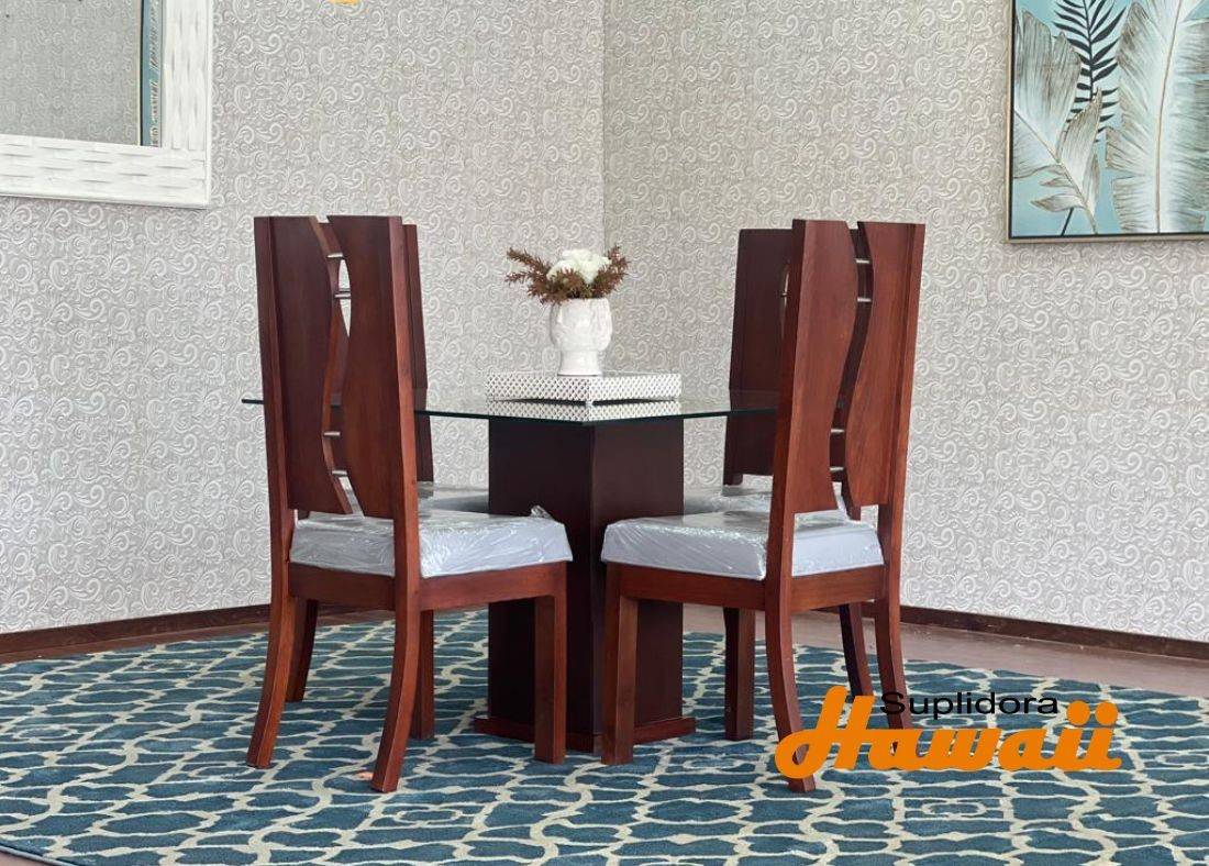 COMEDOR COLOR CAOBA TIPO S T/CRISTAL 4/S TAPIZ/GRIS A.M.