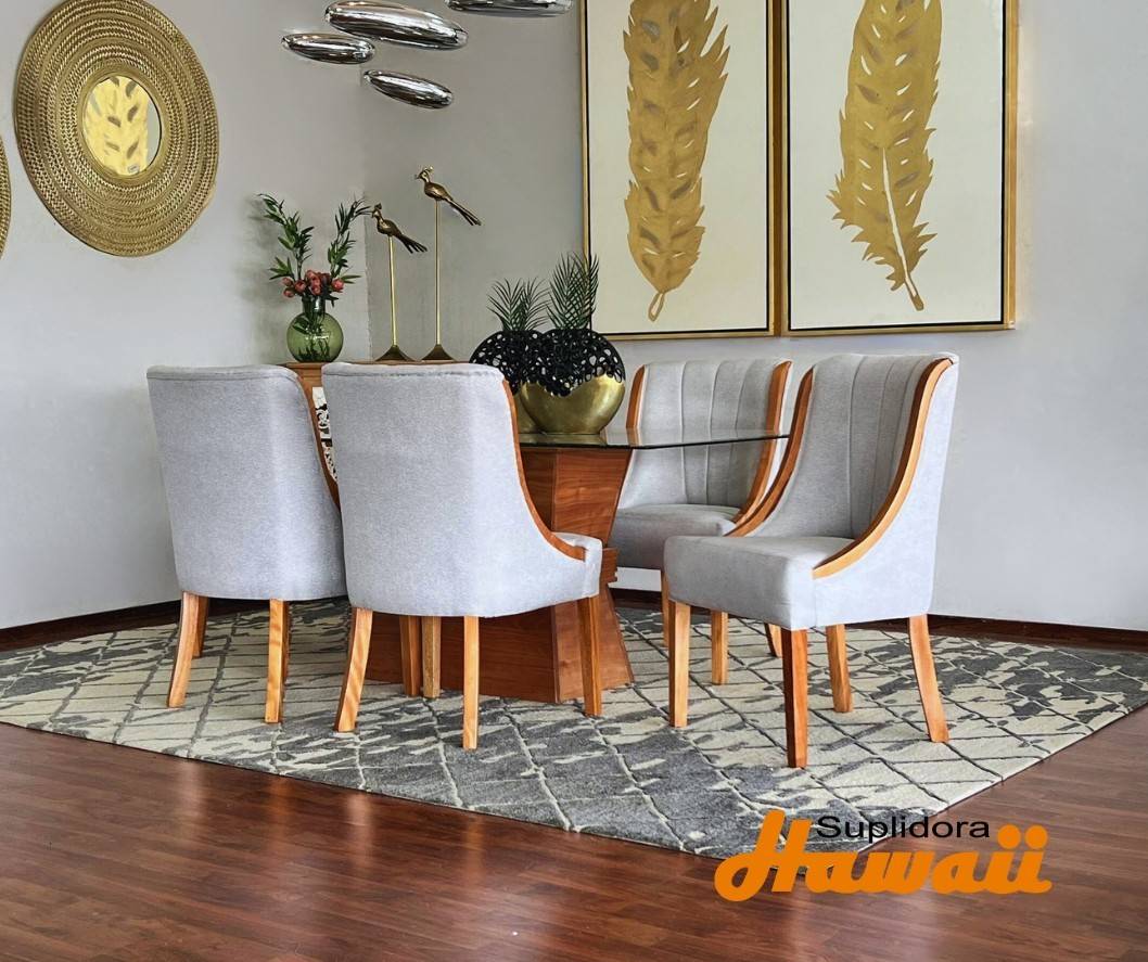 COMEDOR YIRA NATURAL TAPIZ/GRIS OSCURO 6/S T/CRISTAL R.A.