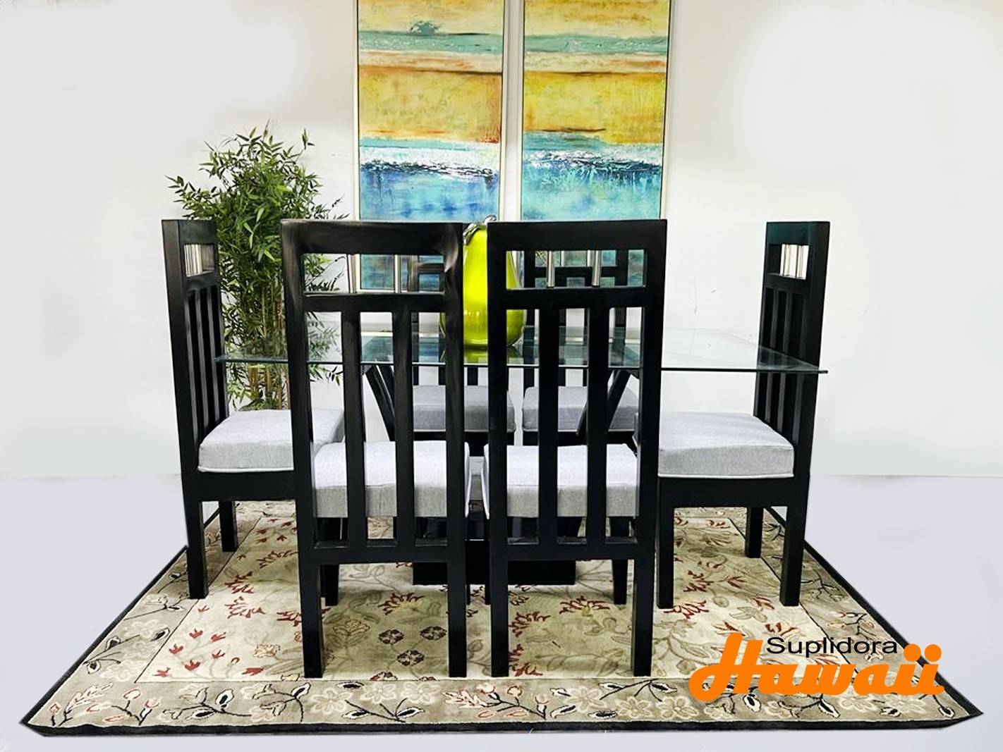 COMEDOR CONTINENTAL NEGRO 6S TCRISTALTAPIZGRIS CLARO