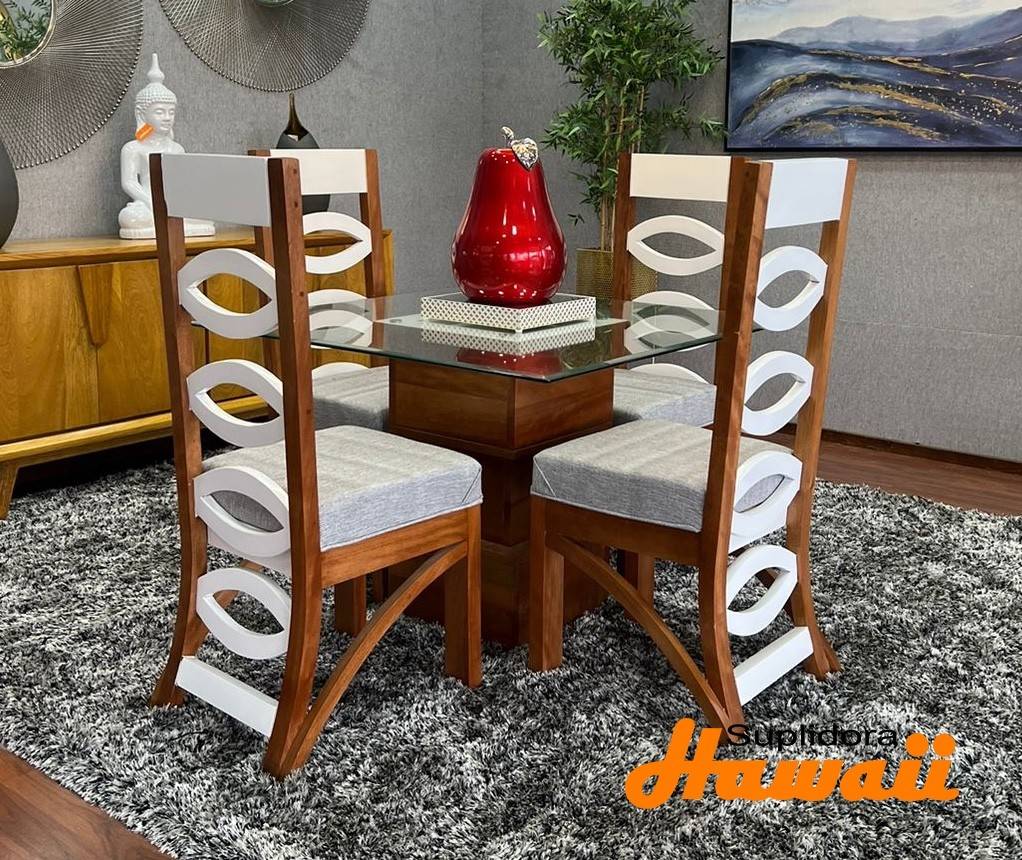 COMEDOR VALENTINO NATURAL CON BLANCO 4/S TAPIZ/GRIS