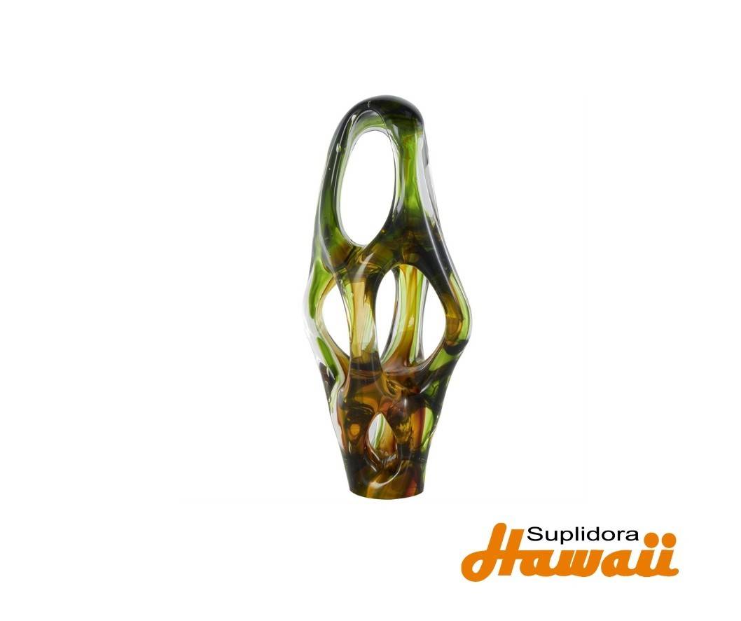 ESCULTURA ABSTRACTA D/CRISTAL 13174 VERDE C/DETALLE AMBAR 6W 16 H
