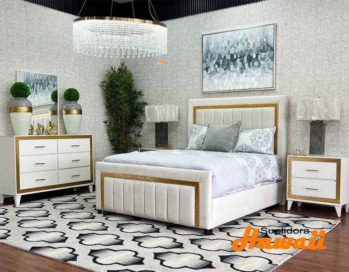 JUEGO APOSENTO SOFIA TAPIZADO 60 TAPIZCREMA MARCO DORADO