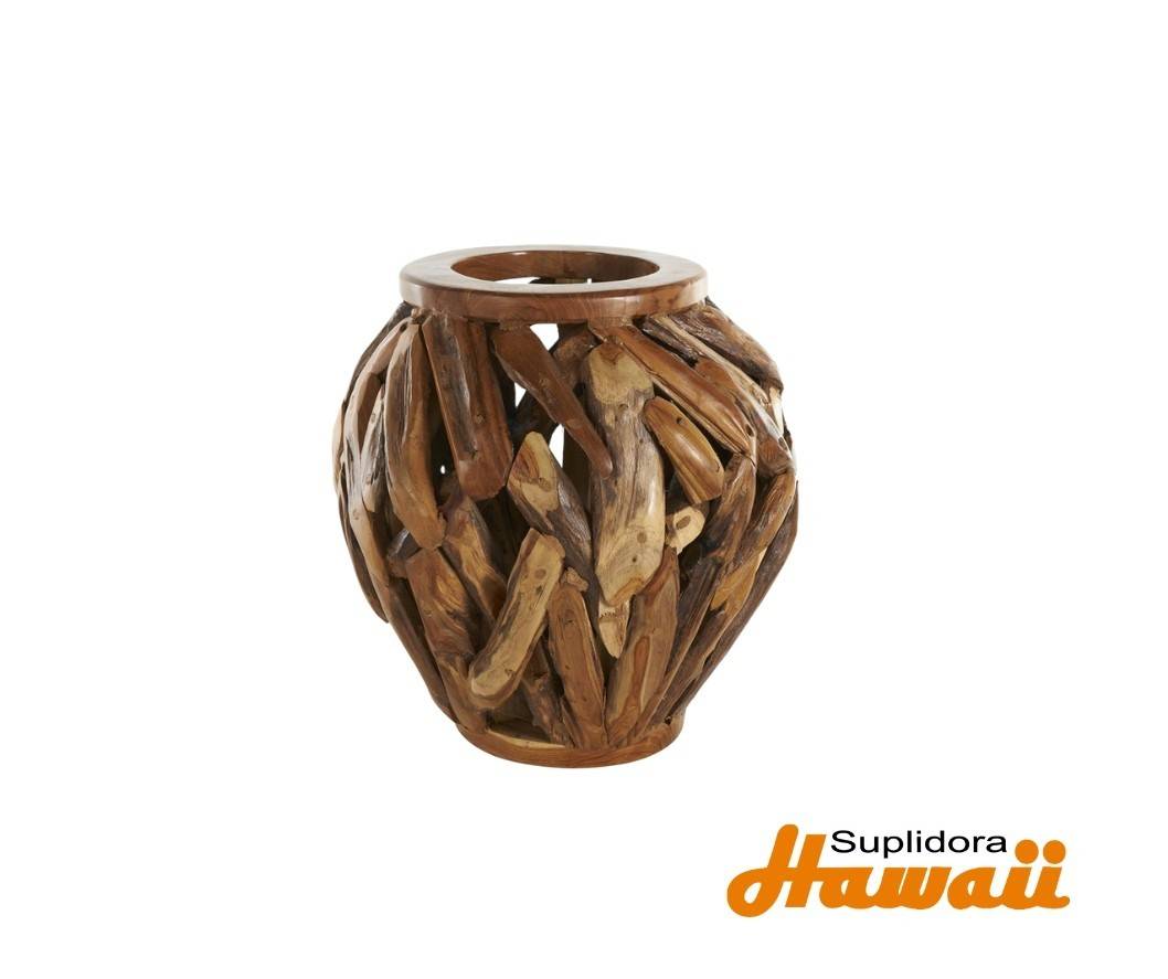 JARRON DE MADERA TECA áMARRON 12065 C/BORDE NATURAL 15W 15H