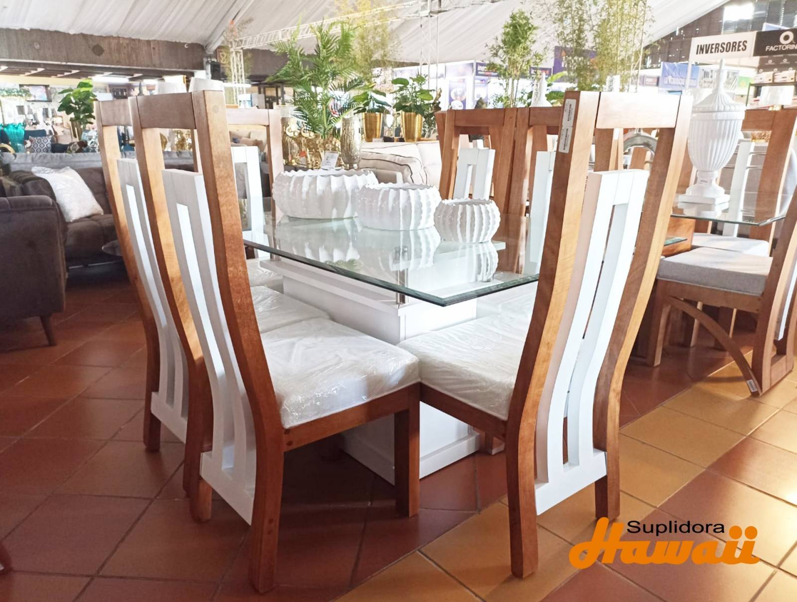 COMEDOR BC NATURAL 6/S C/BLANCO TAPIZ/BLANCO T/CRISTAL A.M.