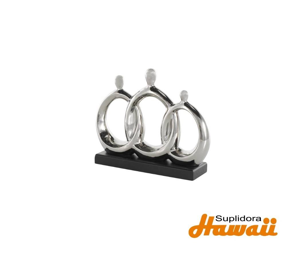 ESCULTURA FAMILIAR DE CERAMICA 12871 PLATEADA áCON BASE RECTANGULAR 12W 10H