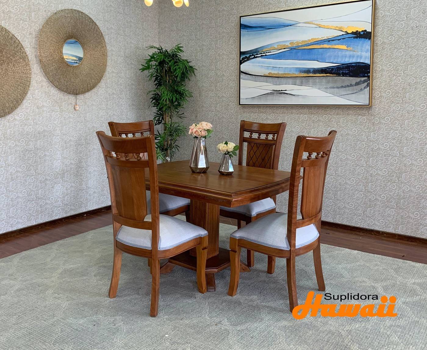 COMEDOR DULCITO T/MADERA EN CAOBA 4/S TAPIZ/GRIS
