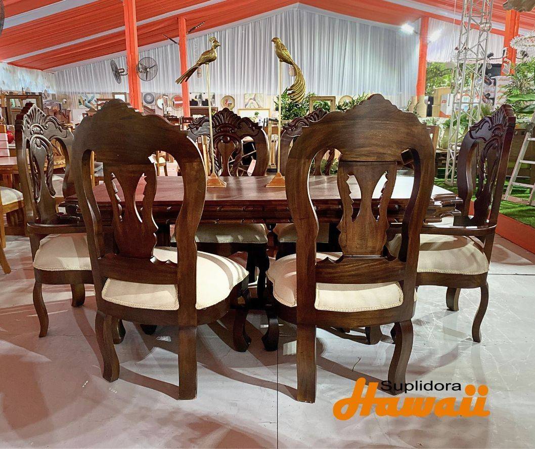 COMEDOR SANTIAGO COLOR OSCURO 6/S T/ TAPIZ/CREMA B.S.