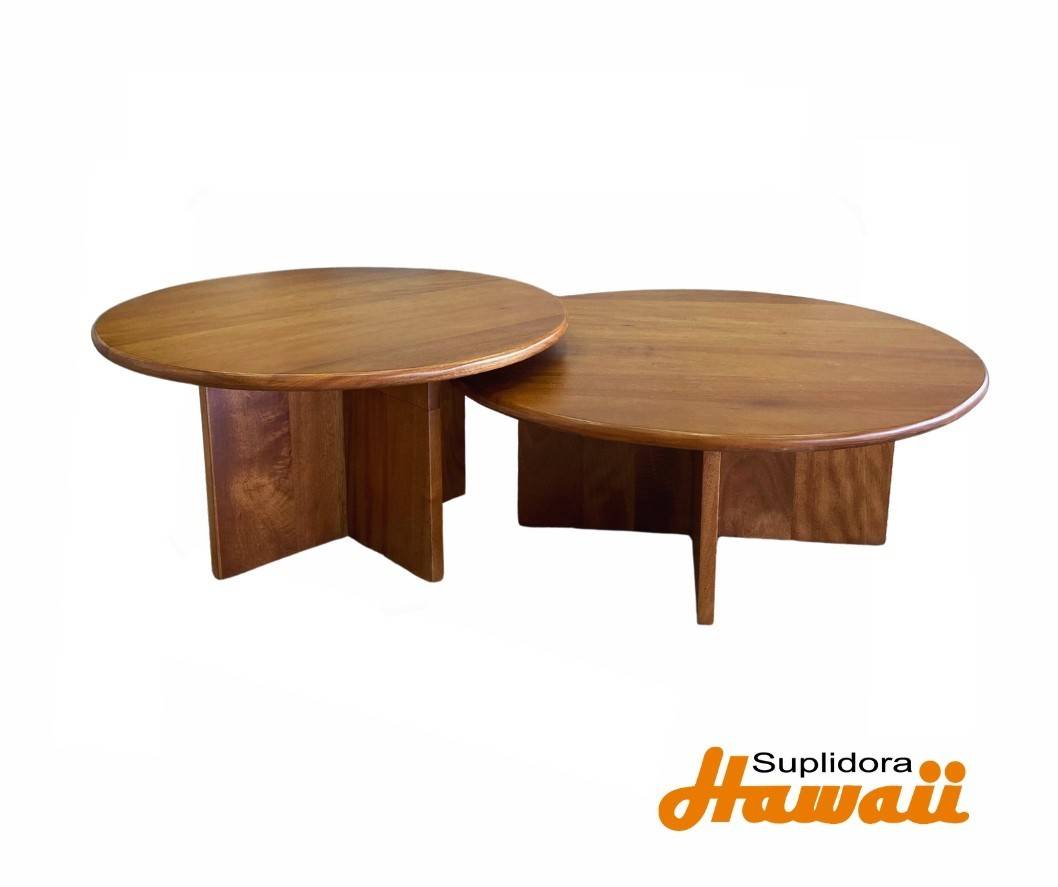 MESA NIDO SUBLIME S/2 NATURAL COMPLETA REDONDA C/BASE CRUZ R.A