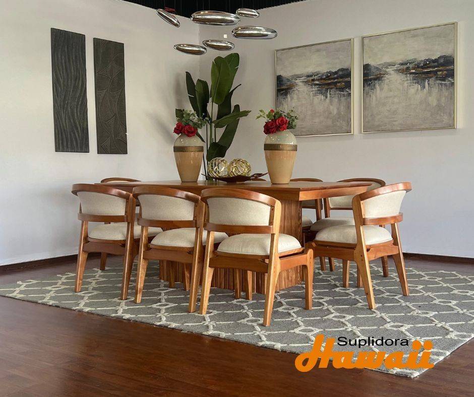 COMEDOR KAROLINAT/MADERA NATURAL 8/S TAPIZ/CREMA R.A.