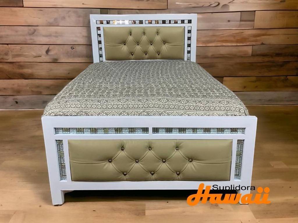 CAMA LESLIE TAPIZADA BLANCA EN 60 TAPIZCREMA