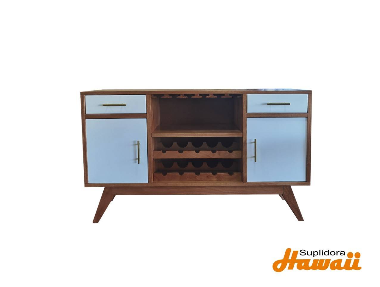 CREDENZA VINERA BOHEMIA NATURAL CBLANCO 3GAVETAS 2PUERTAS LATERALES RA