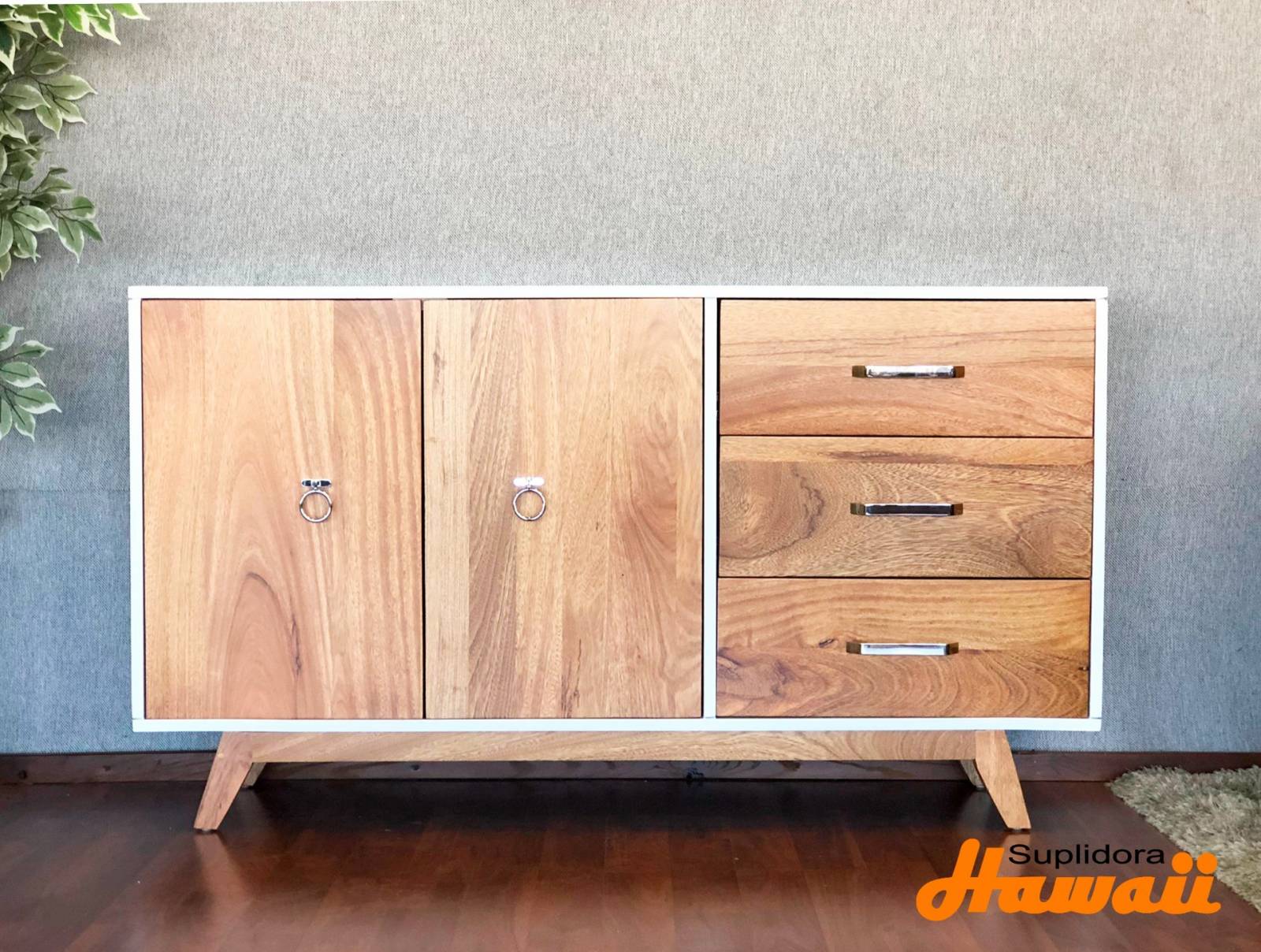 CREDENZA BLANCA CON NATURAL 60 3GAVETAS LATERALES 2P D Y R