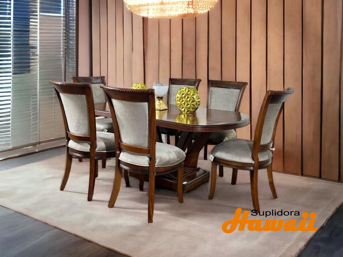 COMEDOR PERLA T/MADERA 6/S TAPIZ/GRIS OSCURO