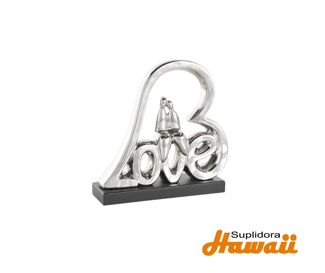 ESCULTURA CORAZON FAMILIAR PLATEADO12870 C/BASE NEGRA 11W 11H