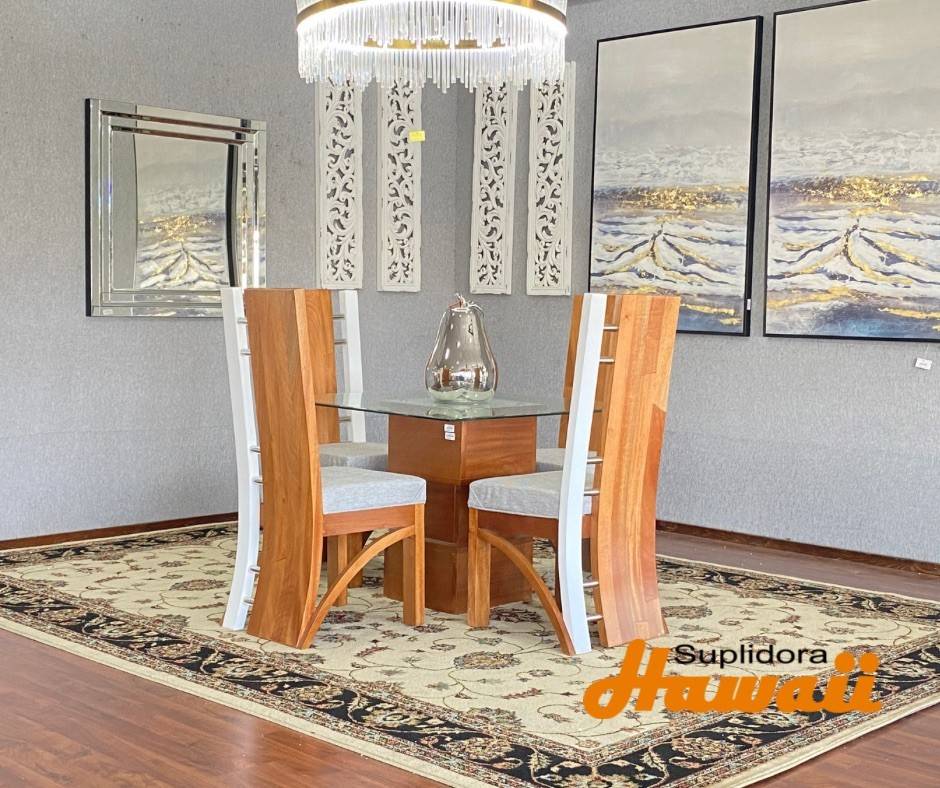 COMEDOR MICHEL NATURAL C/BLANCO 4/S TAPIZ/GRIS T/CRISTAL
