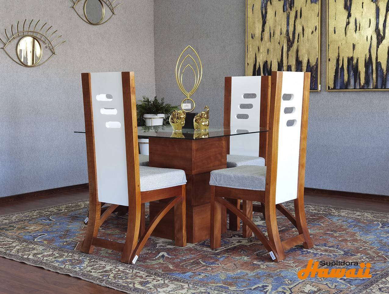 COMEDOR ERY NATURAL CON BLANCO 4/S C/HUECOS TAPIZ/GRIS T/CRISTAL