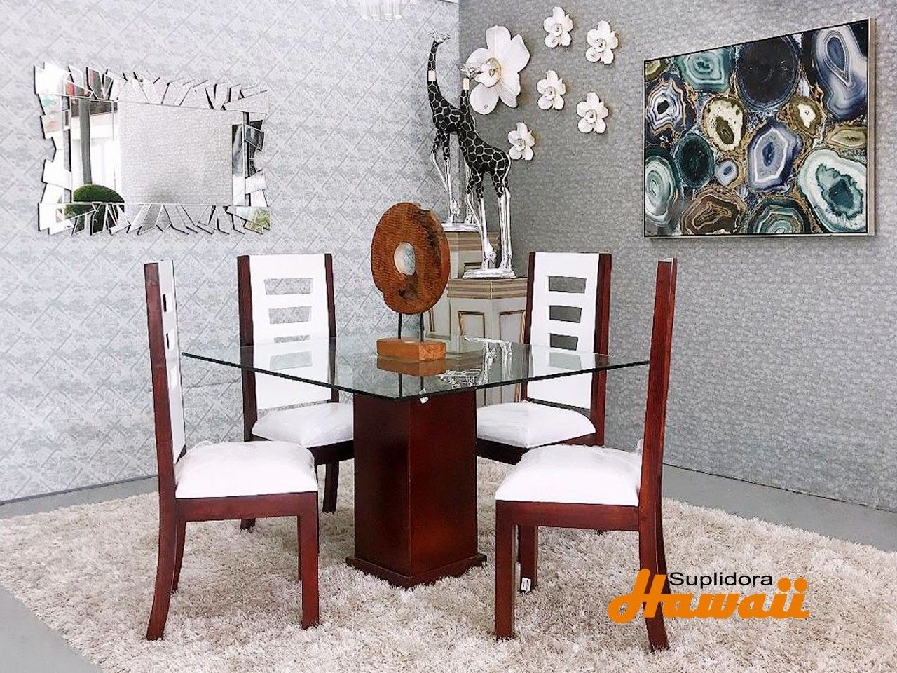 COMEDOR ARIEL EN PINO CAOBA C/BLANCO 4/S TAPIZ/BLANCO A.M.