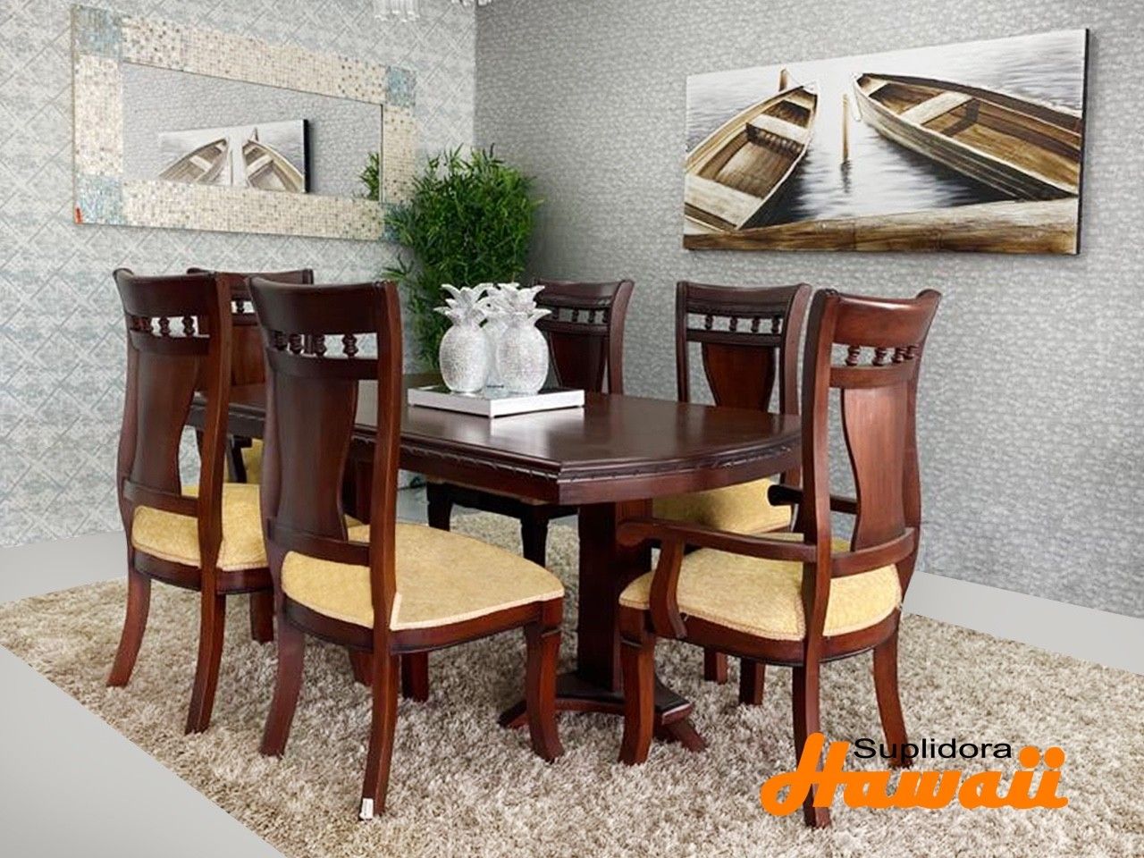 COMEDOR EMELY C/BOLITA 6/S TAPIZ/AMARILLO CLARO