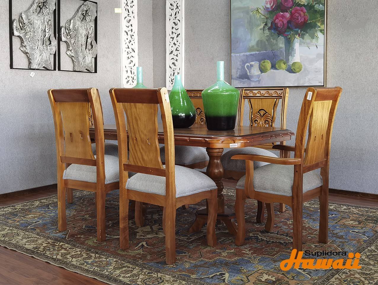 COMEDOR MEDALLON NATURAL 6/S TAPIZ/GRIS P.M.