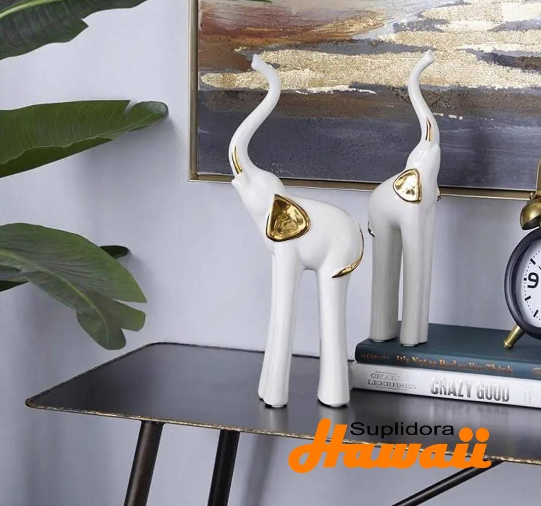 ESCULTURA S/2 ELEFANTE 36590 GLAM PORCELANA DORADA