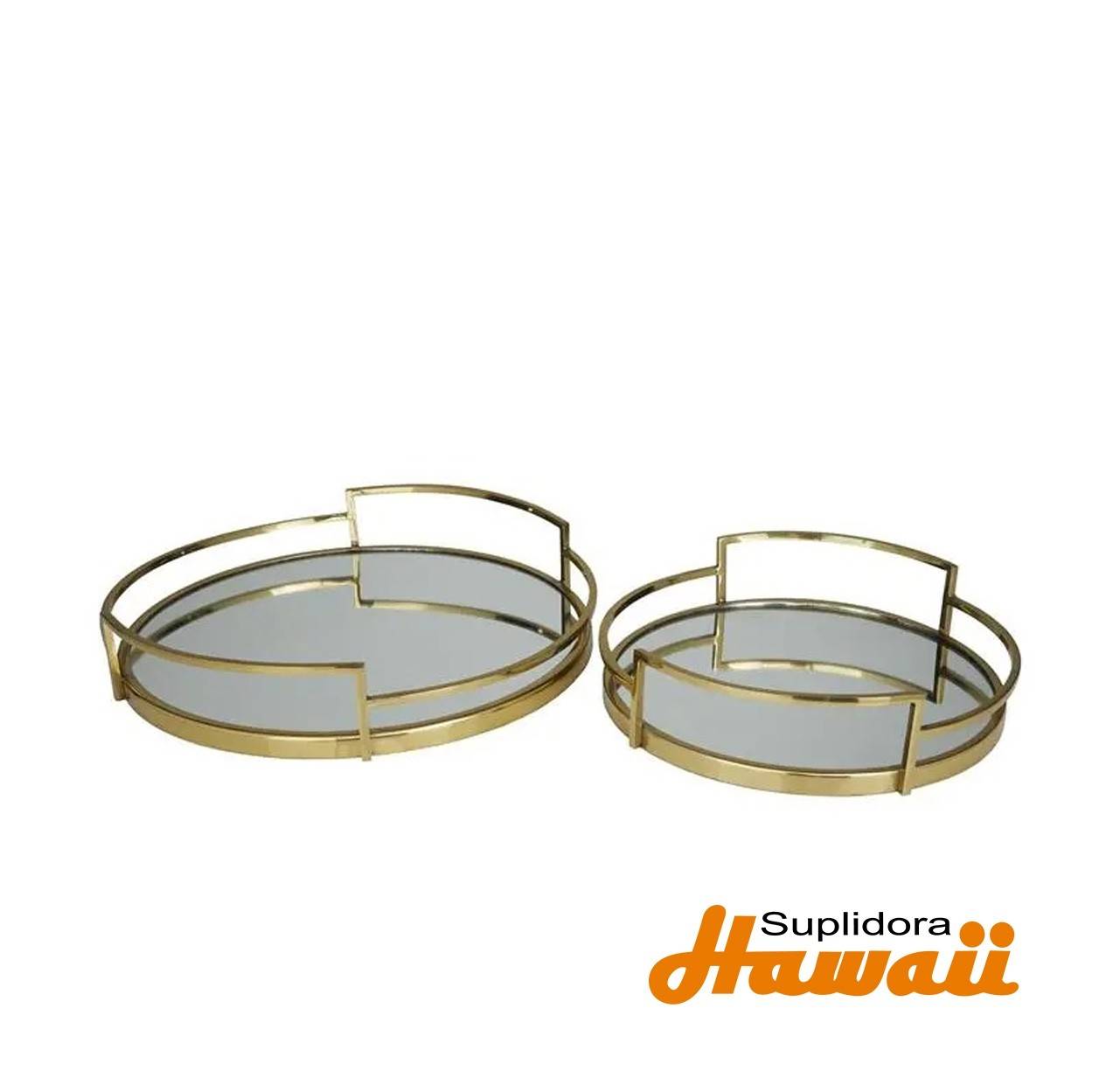 BANDEJA CONTEMPORANEA 59234 S/2 DE ACERO INOXIDABLE DORADO 14, 19H