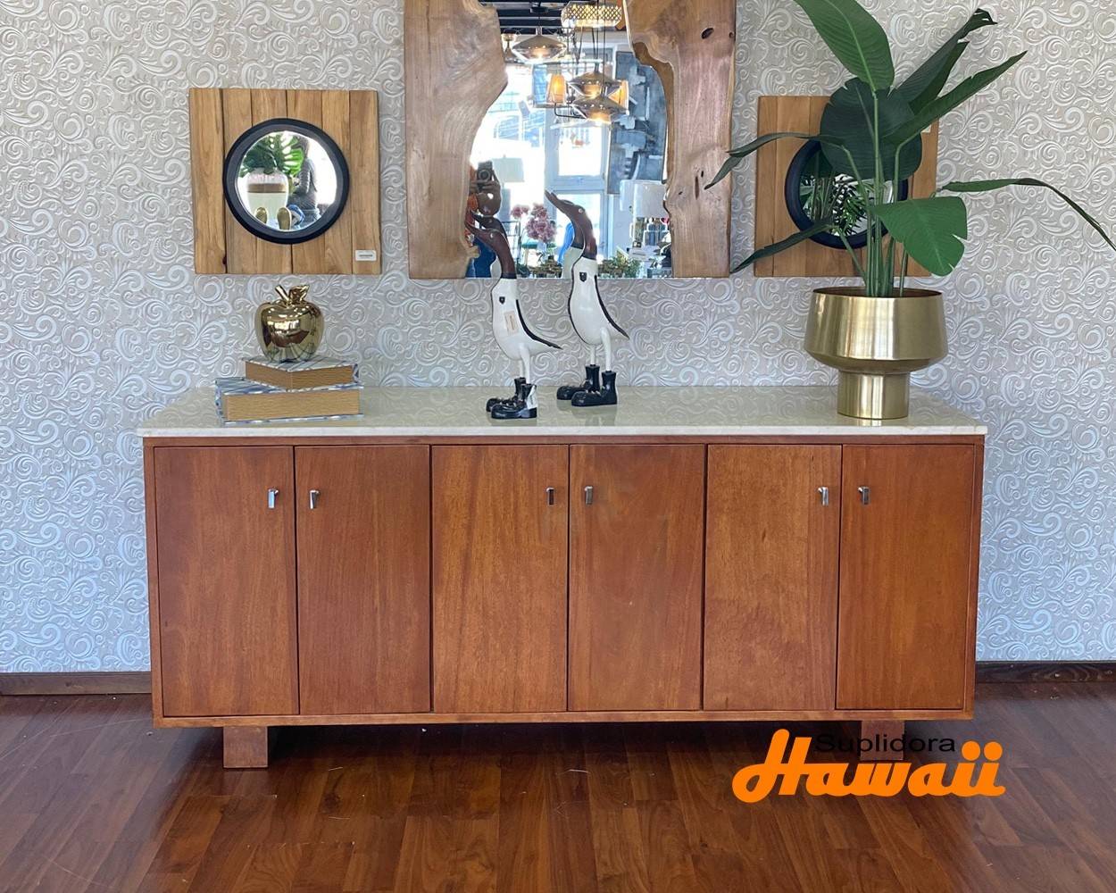 CREDENZA EN MADERA NOGAL CLARO 6PUERTAS 70