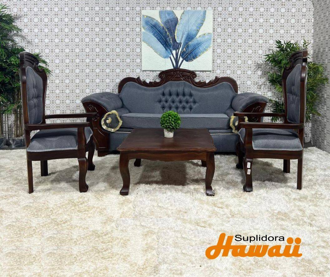 MUEBLE IMPERIAL 3-1-1 S/3 2/B 1/M COLOR CAOBA OSCURO TAPIZ/GRIS